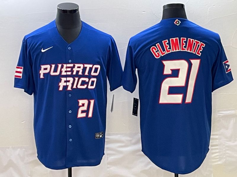 Men 2023 World Cub Puerto Rico 21 Clemente Blue Nike MLB Jersey4